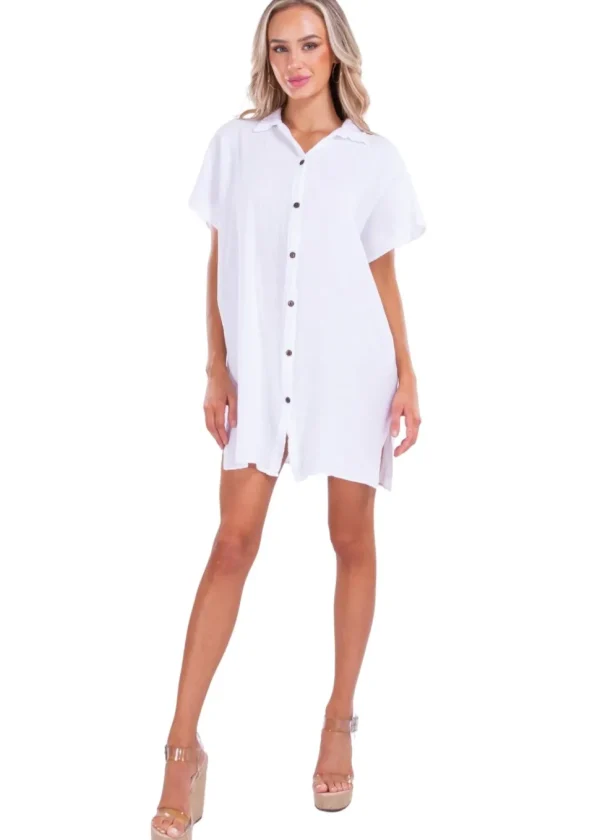 Annmarie' Button-Up Mini Tunic Dress White