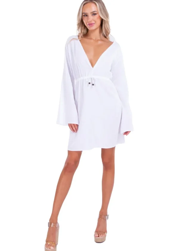 Ariana' Bell Sleeves Mini Dress White