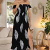 Catalina' Off Shoulder Palm Print Maxi Dress