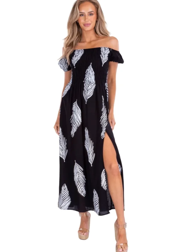 Catalina' Off Shoulder Palm Print Maxi Dress