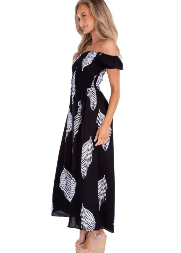 Catalina' Off Shoulder Palm Print Maxi Dress