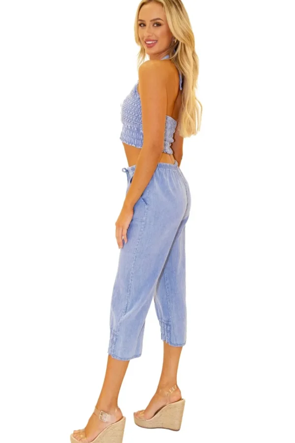 Dawn' Crochet Hem Capris Blue