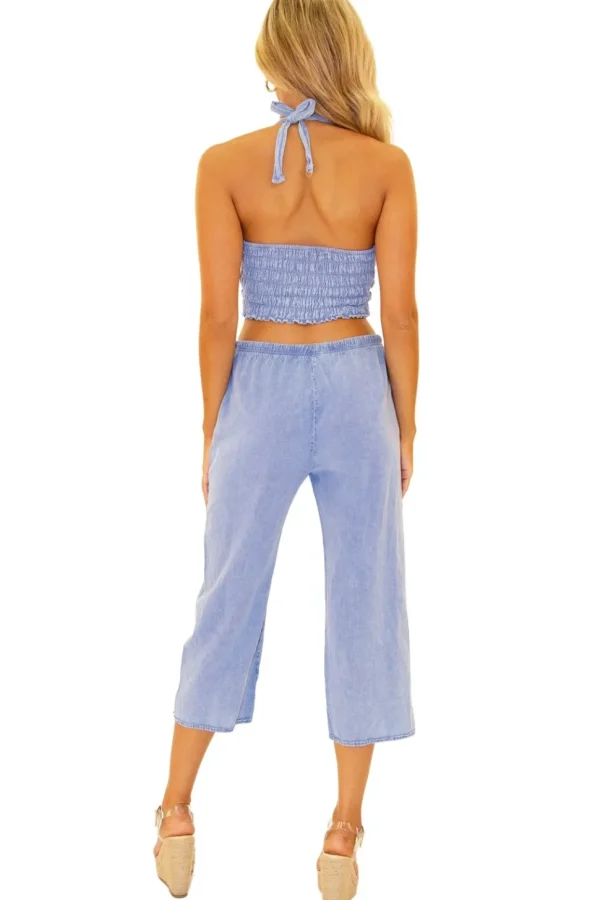 Dawn' Crochet Hem Capris Blue