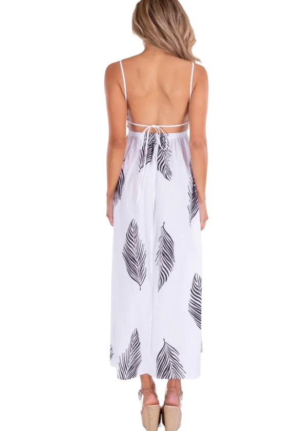 Emilia' Palm Print Maxi Dress White
