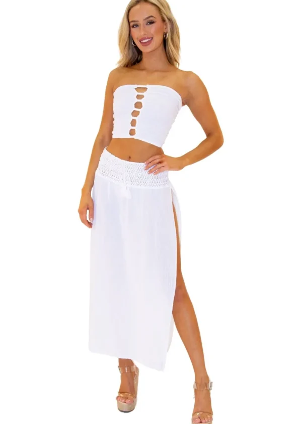 Galia' High Split Skirt White