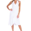 Harmony' Ruffle Trim Midi Dress White
