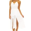 Kari' Crochet Panel Split Dress White