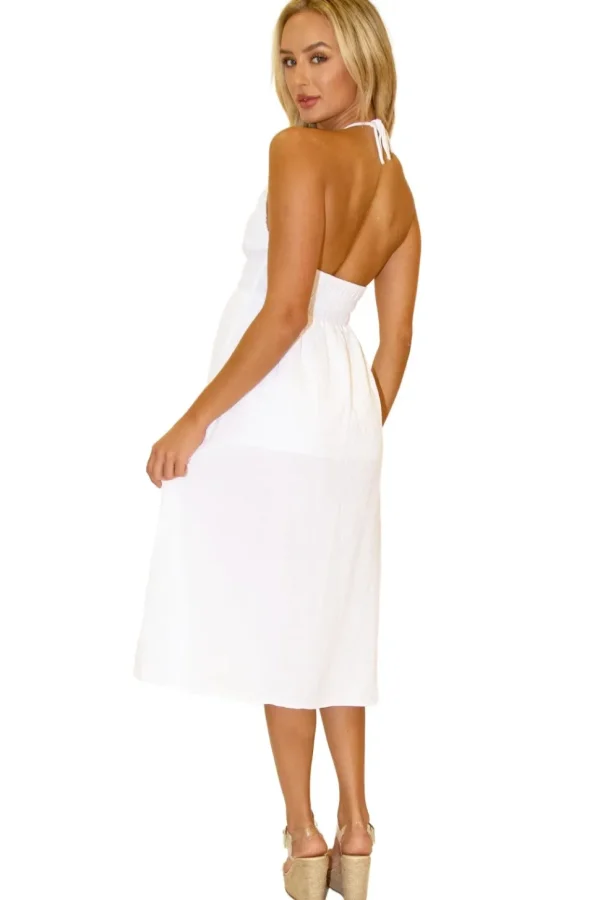 Kari' Crochet Panel Split Dress White