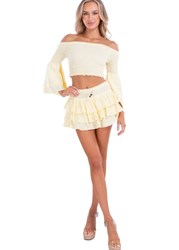 Lana' Shirred Bell Sleeve Top