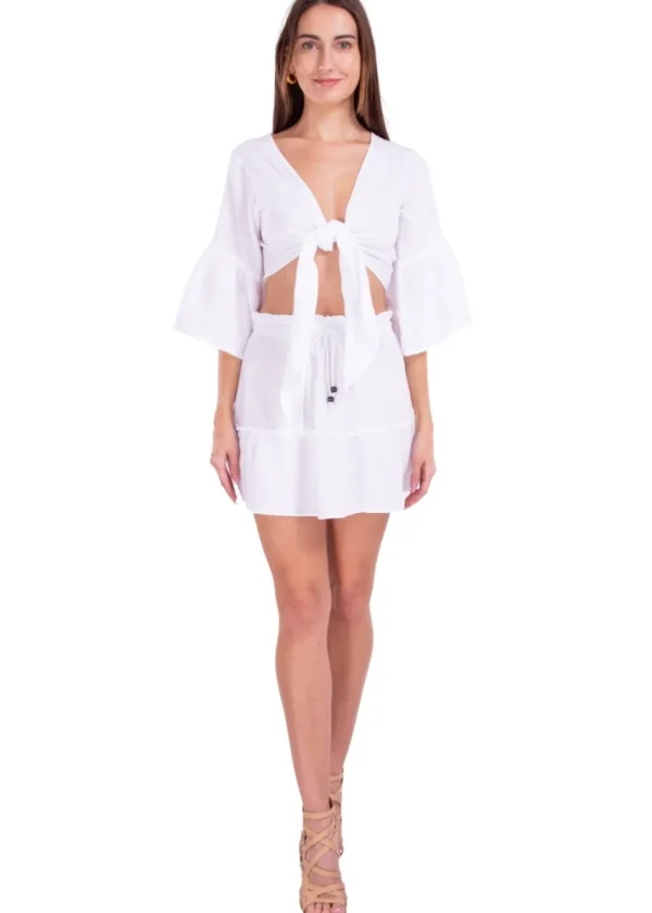 Liv' Tie-Front Flare Sleeve Top White
