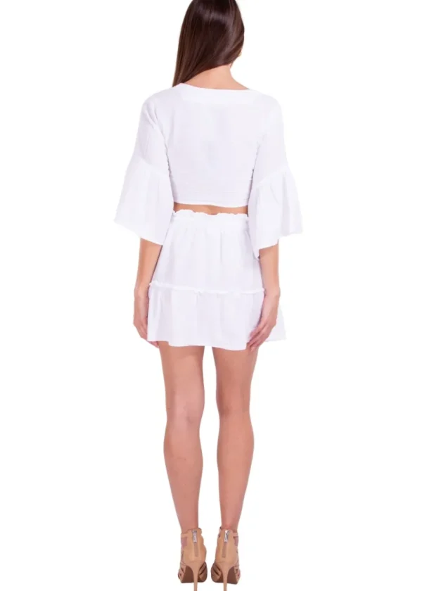 Liv' Tie-Front Flare Sleeve Top White