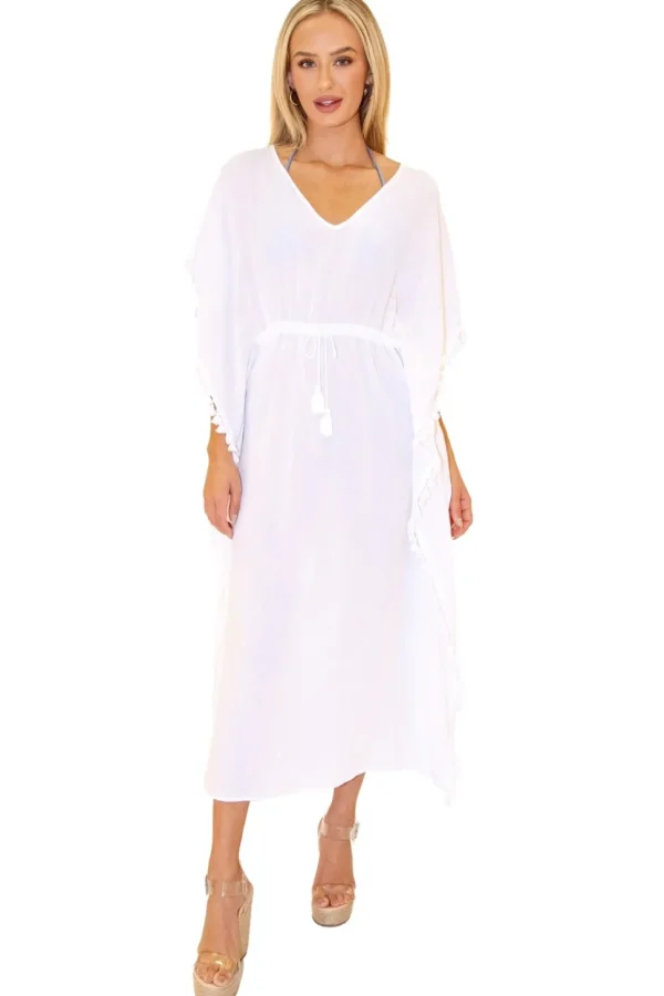 Lucia' Tassel Trim Kaftan Cover-Up