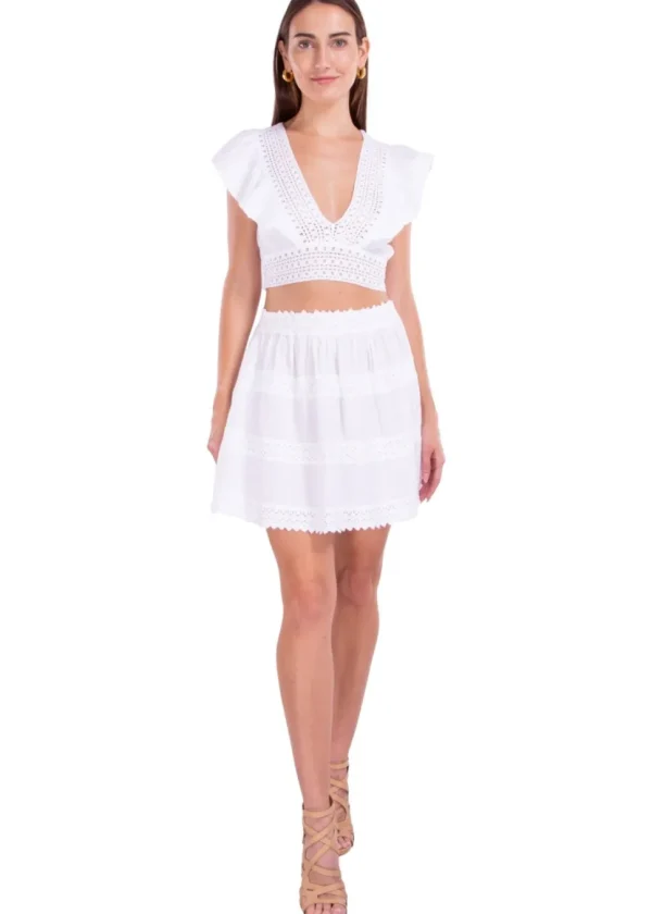 Monica' Crochet Panels Skirt White