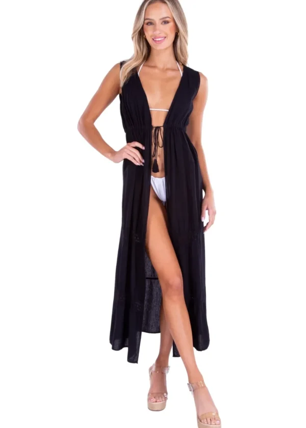 Natalie' Open Front Cover-Up Black
