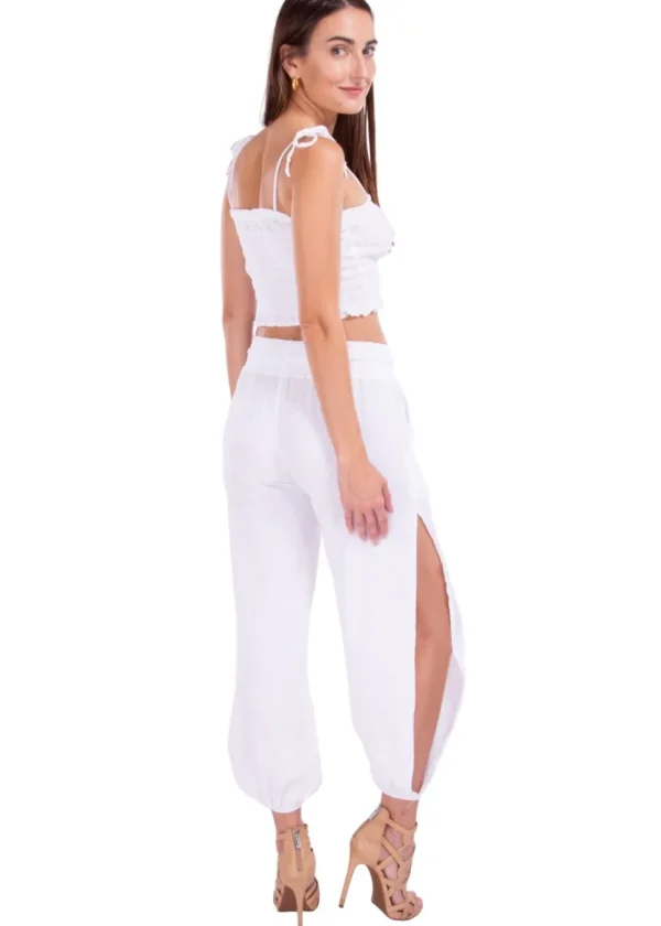 Paula' Side Slit Ruched Hem Pants White