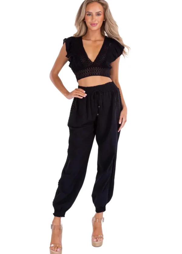Rachel' Crochet Hem Ruffle Top