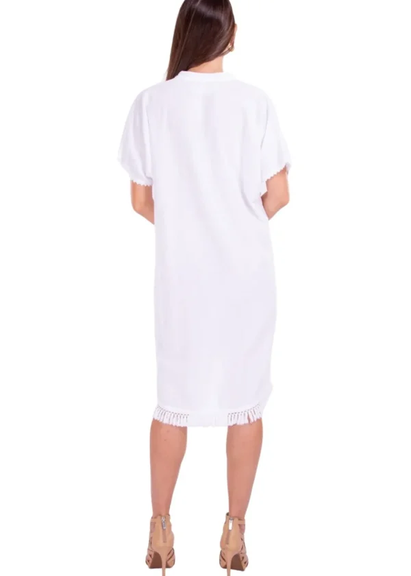 Selma' High Low Tassel Trim Tunic White