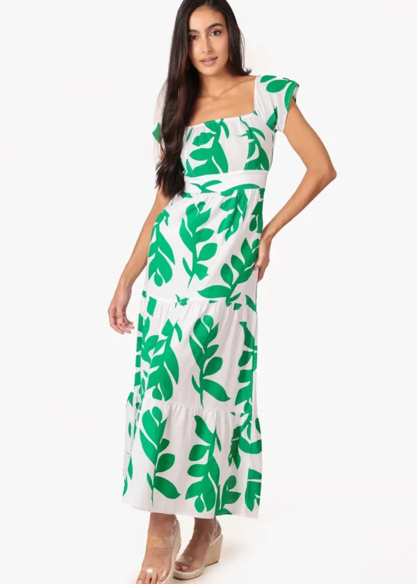 Talia' Print Green Cotton Maxi Dress
