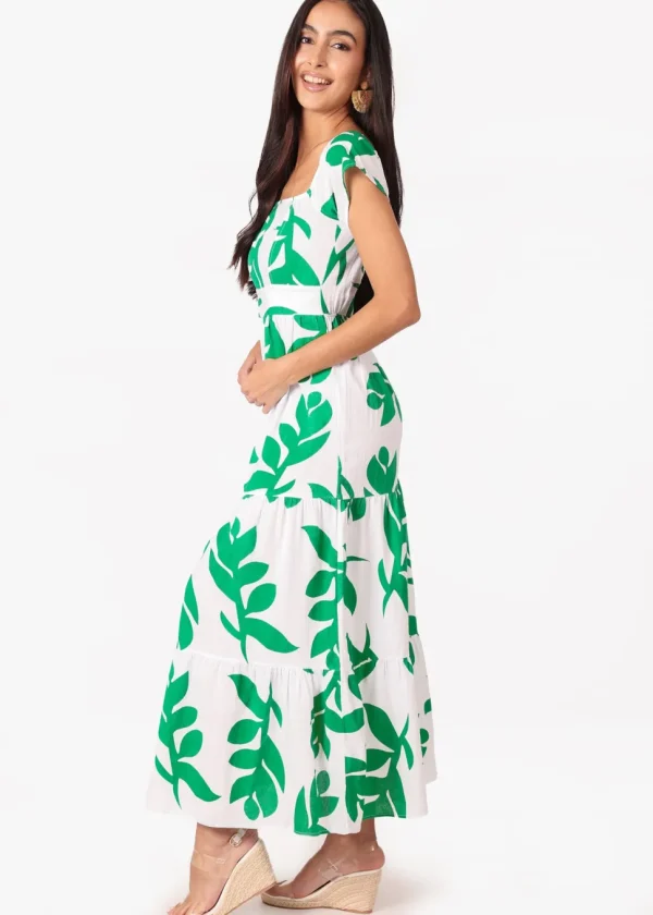 Talia' Print Green Cotton Maxi Dress